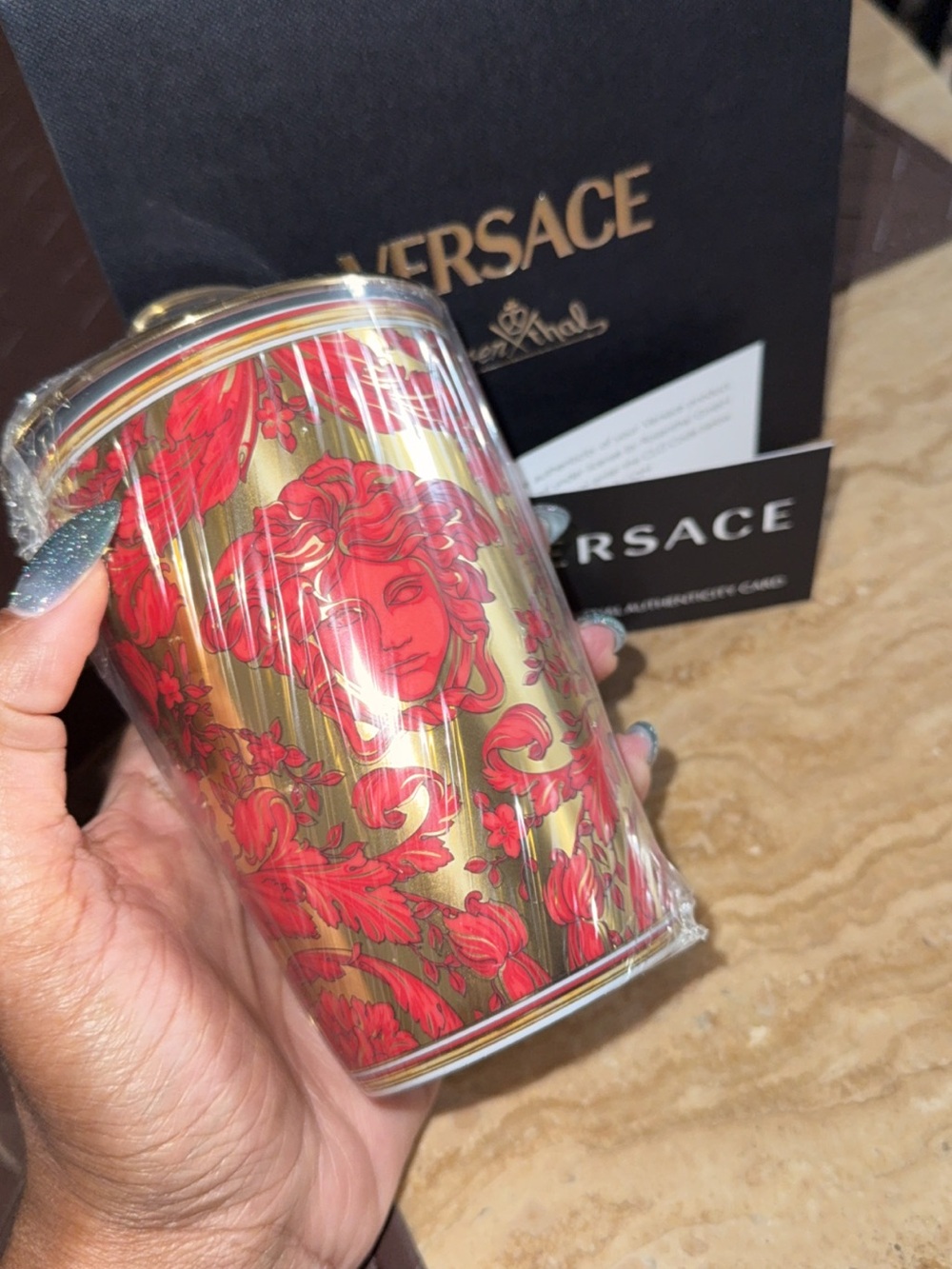 Versace Red and Gold Baroque Ceramic Candle with Decorative Lid - Picture 2 of 4